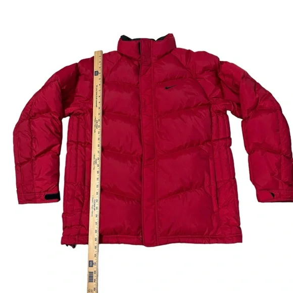 VTG Nike Puffer Down Filled Coat Mens Large Red Back Center Swoosh Y2K